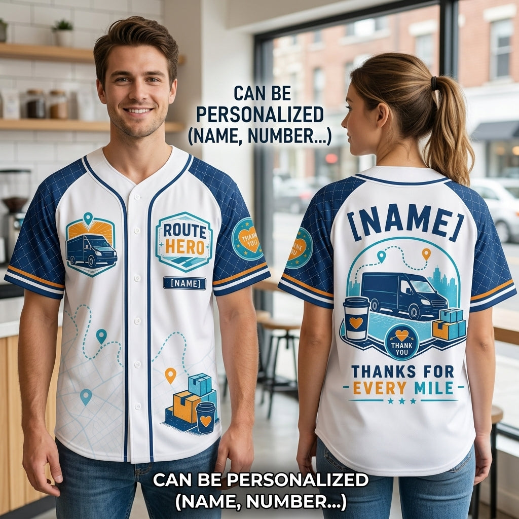 Personalized Route Hero Delivery Driver Baseball Jersey - Custom Name Appreciation Gift for Couriers - baseball jersey product view 2