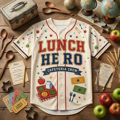 Personalized Lunch Hero Cafeteria Crew Baseball Jersey - Custom Name School Staff Gift
