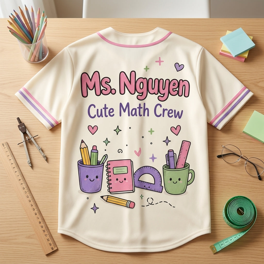 Personalized Math Squad Baseball Jersey - Custom Name Cute Math Crew Teacher Gift - Pastel Academic Theme Sporty Academic Jersey