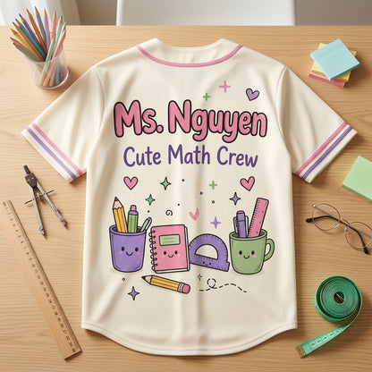Personalized Math Squad Baseball Jersey - Custom Name Cute Math Crew Teacher Gift - Pastel Academic Theme Sporty Academic Jersey