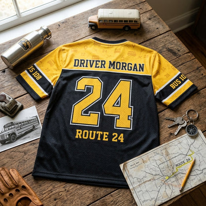 Personalized School Bus Driver Football Jersey - Custom Name & Route Number Squad Gear
