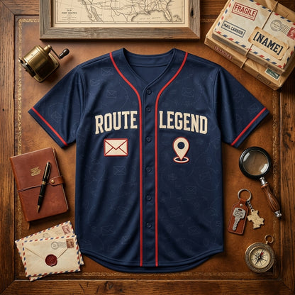 Personalized Route Legend Mail Carrier Baseball Jersey - Custom Name Postal Worker Navy Shirt - baseball jersey product view 4