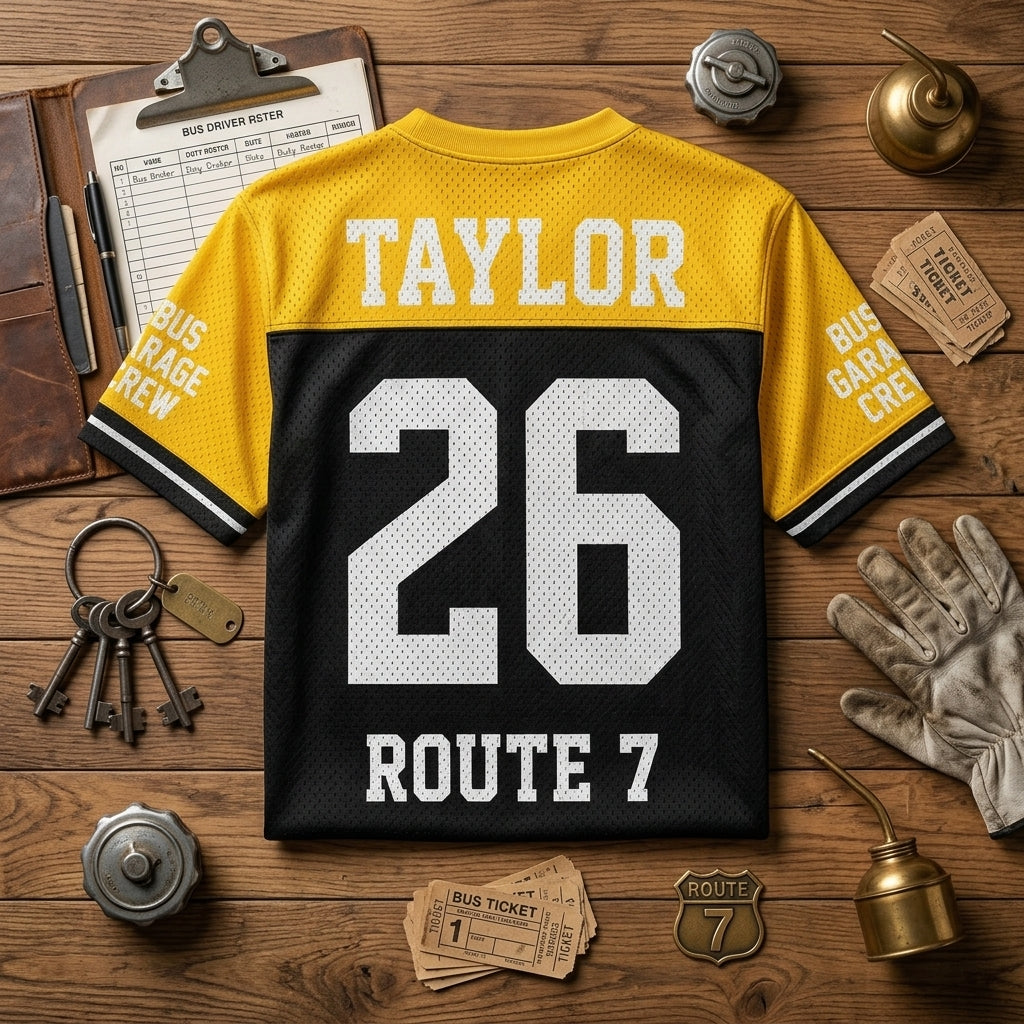Personalized Bus Driver Squad Football Jersey - Custom Name and Route Number School Bus Crew Apparel