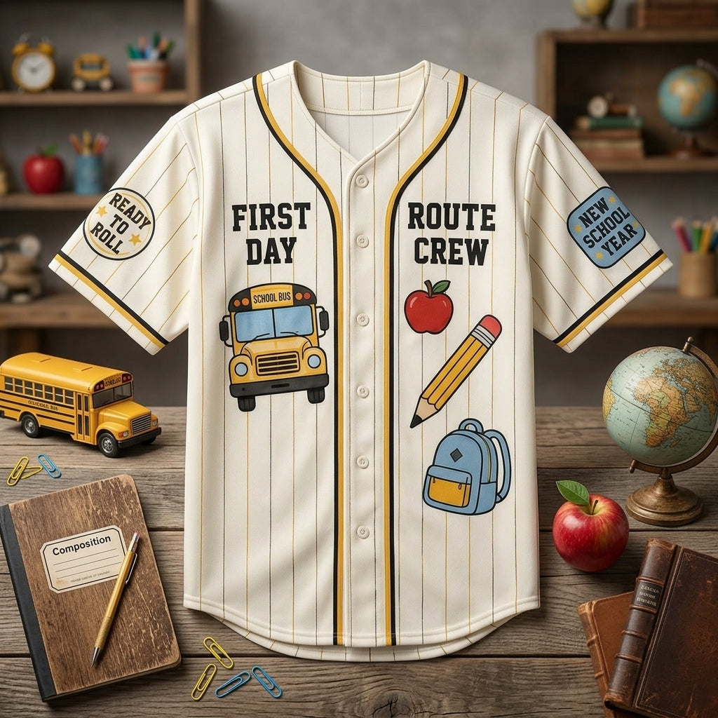 Personalized School Bus Driver Baseball Jersey - Custom Name & Number Route Crew Back to School Apparel