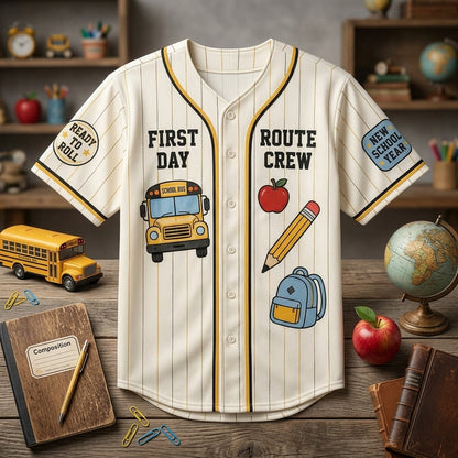 Personalized School Bus Driver Baseball Jersey - Custom Name & Number Route Crew Back to School Apparel