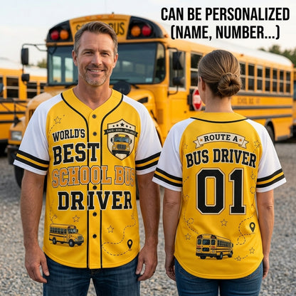 Personalized World's Best School Bus Driver Baseball Jersey - Custom Route Name and Number Athletic Shirt