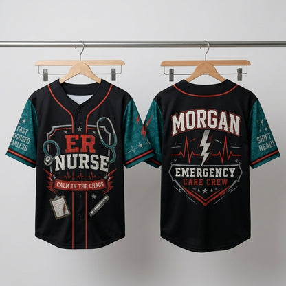 Personalized ER Nurse Emergency Care Crew Baseball Jersey - Custom Name Gift for Nursing Heroes