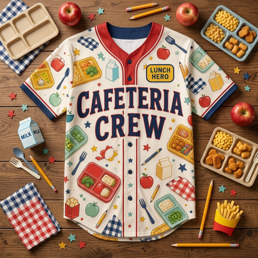 Personalized Cafeteria Crew Baseball Jersey - Custom Name & Number Lunch Hero School Staff Shirt