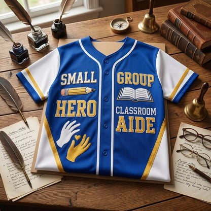 Personalized Small Group Hero Classroom Aide Baseball Jersey - Custom Teacher Appreciation Apparel