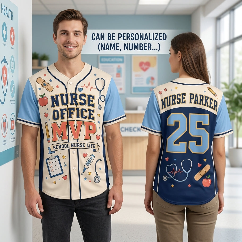 Personalized School Nurse Baseball Jersey - Custom Name & Number Nurse Office MVP Athletic Shirt