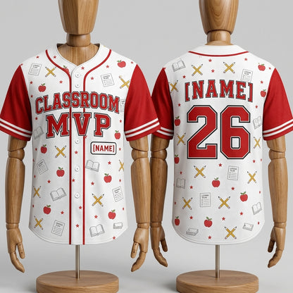 Personalized Classroom MVP Teacher Baseball Jersey - Custom Name and Number School Spirit Shirt