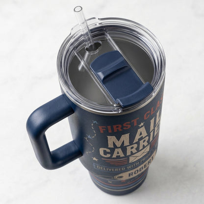 Personalized First Class Mail Carrier 40oz Tumbler with Handle - Custom Name Postal Worker Gift