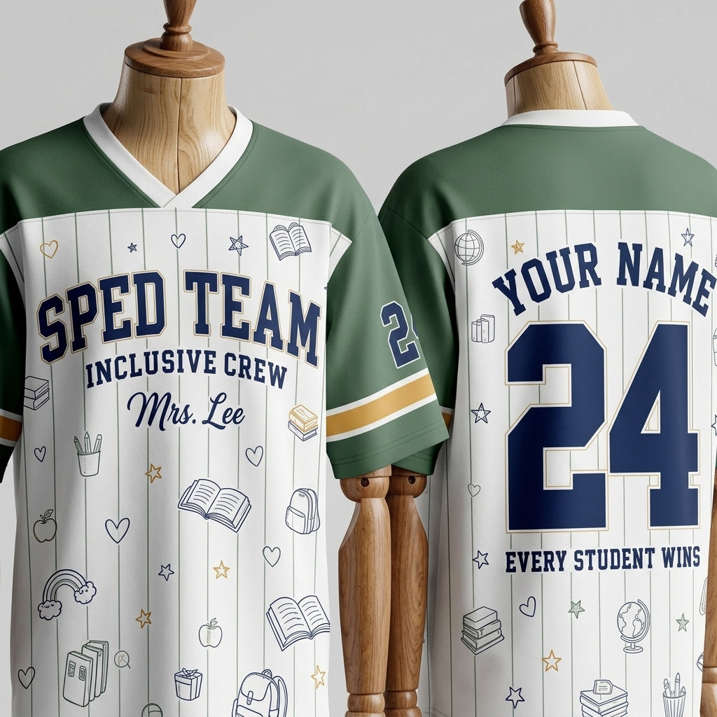 Personalized SPED Team Teacher Football Jersey - Custom Name Inclusive Crew Drop Shoulder Mesh Shirt
