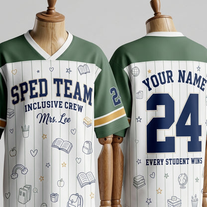 Personalized SPED Team Teacher Football Jersey - Custom Name Inclusive Crew Drop Shoulder Mesh Shirt