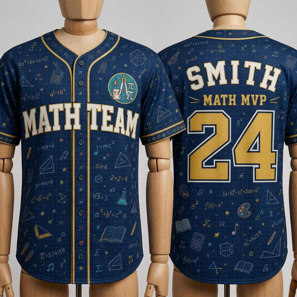 Personalized Math Team Baseball Jersey - Custom Name & Number Math MVP Jersey for Students & Teachers