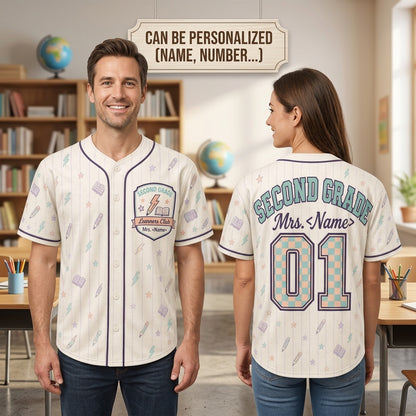 Personalized Second Grade Teacher Baseball Jersey - Custom Name Learners Club Back to School Shirt