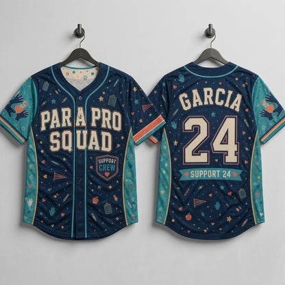 Personalized Para Pro Squad Baseball Jersey - Custom Name and Number School Support Staff Team Shirt