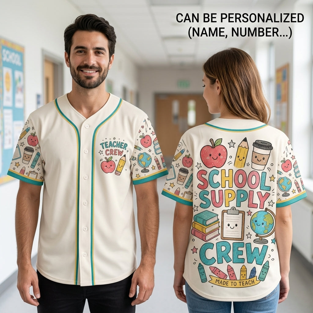 Teacher Crew Custom Baseball Jersey - School Supply Crew Back to School Shirt for Educators