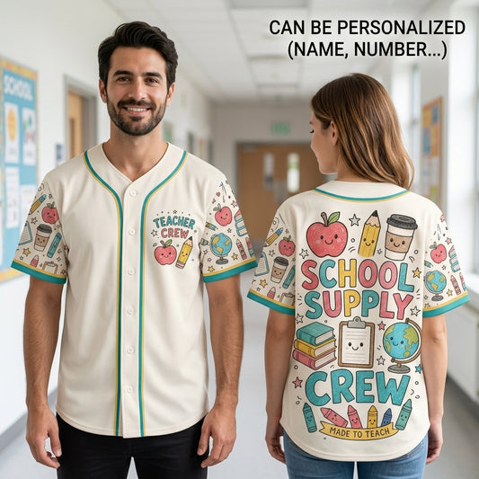 Teacher Crew Custom Baseball Jersey - School Supply Crew Back to School Shirt for Educators