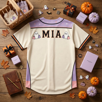 Personalized Funny Halloween Baseball Jersey - Custom Name Ghost Shopping Graphic Shirt