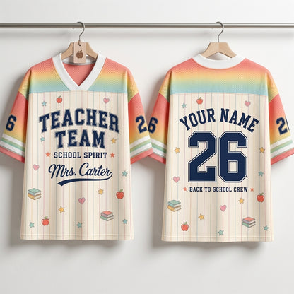 Personalized Teacher Team Football Jersey - Custom Name & Number Back to School Spirit Mesh Shirt