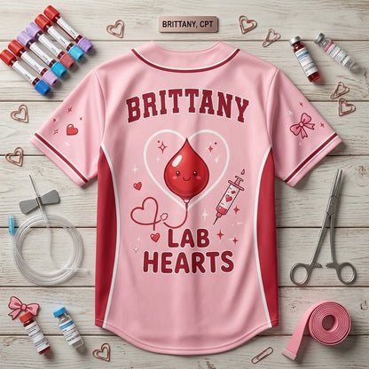Personalized Phlebotomist Valentine Vein Crew Baseball Jersey - Custom Name Lab Hearts Nursing Shirt