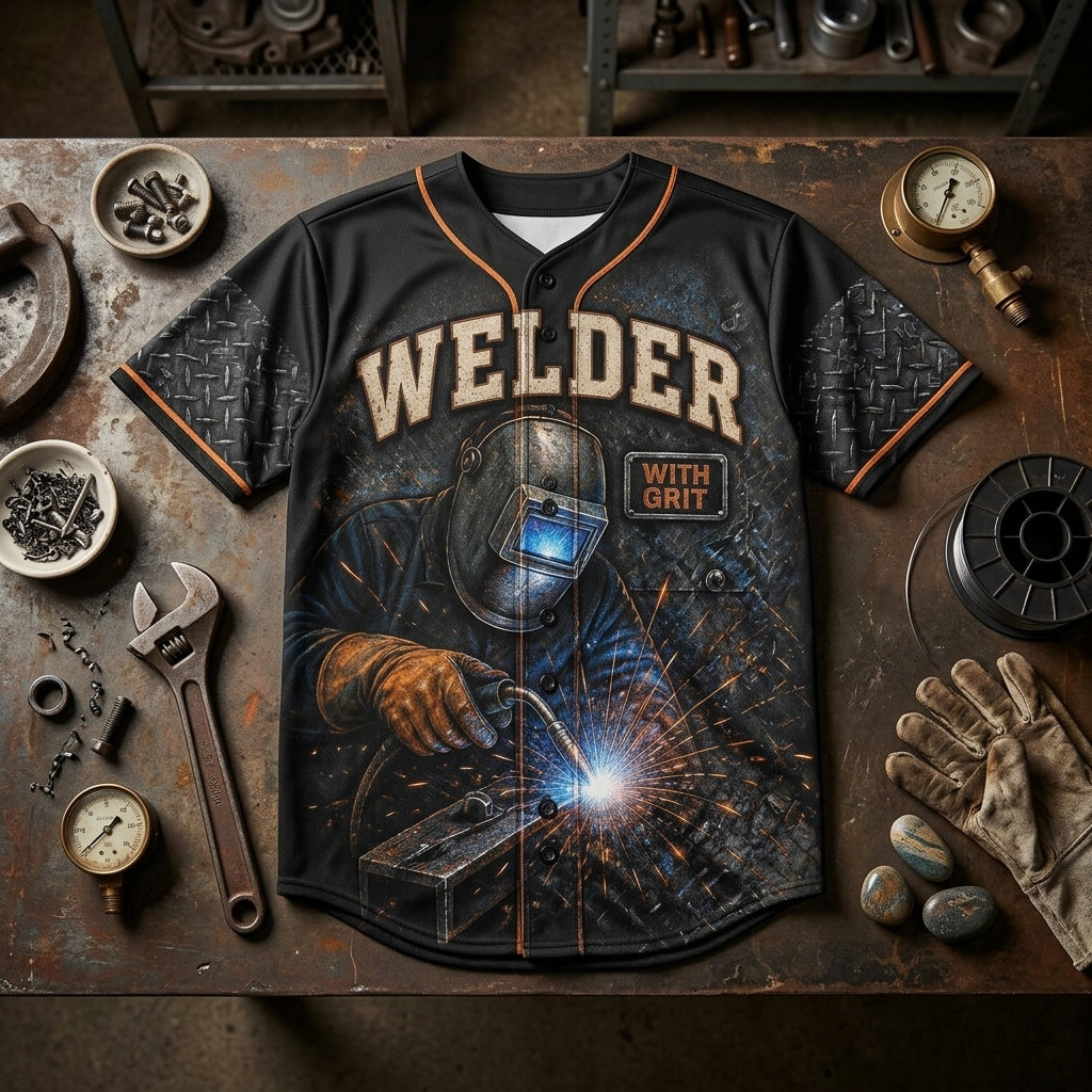 Personalized Old School Welder Still Sparks Baseball Jersey - Industrial Grit Custom Welding Gift