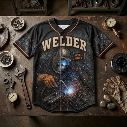 Personalized Old School Welder Still Sparks Baseball Jersey - Industrial Grit Custom Welding Gift