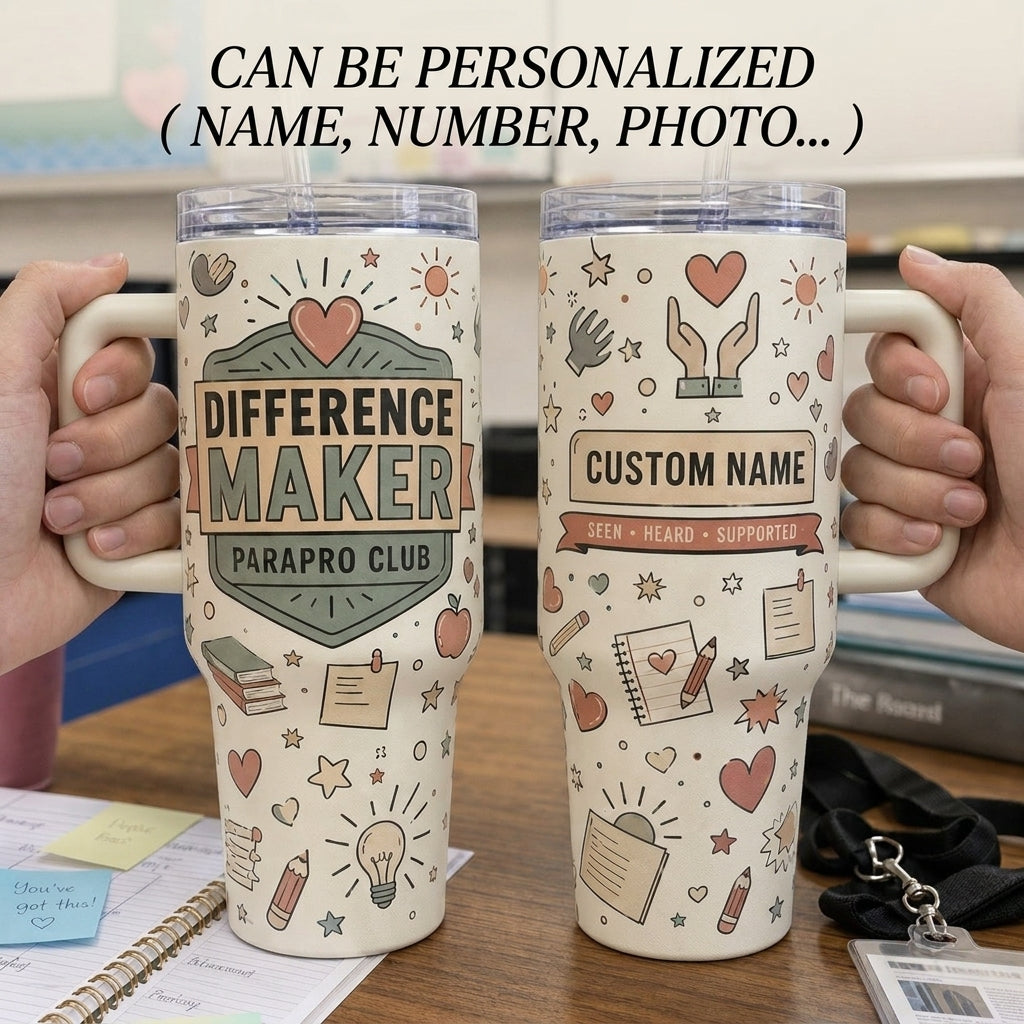 Personalized Difference Maker Parapro Club 40oz Tumbler with Handle - Custom Name Paraprofessional Gift