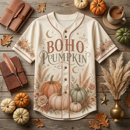 Personalized Boho Pumpkin Baseball Jersey - Custom Name Fall Autumn Aesthetic Shirt for Women