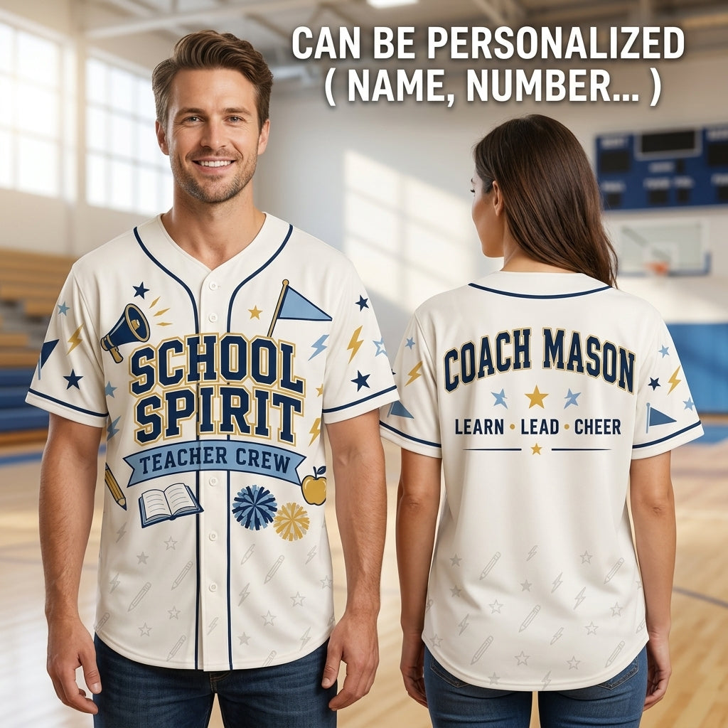 Personalized School Spirit Teacher Crew Baseball Jersey - Custom Name Back Educator Gift