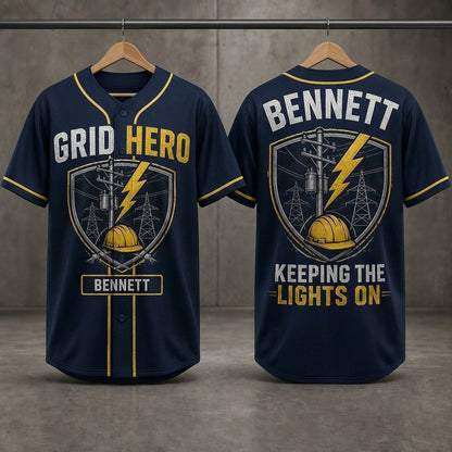 Personalized Lineman Baseball Jersey - Custom Name Grid Hero Electrical Worker Apparel Gift