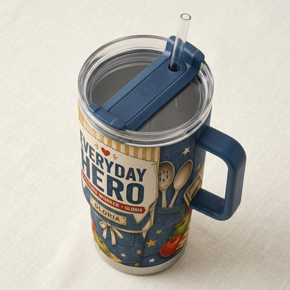 Personalized Everyday Hero Cafeteria Worker 40oz Tumbler with Handle, Custom Name School Lunch Lady Gift