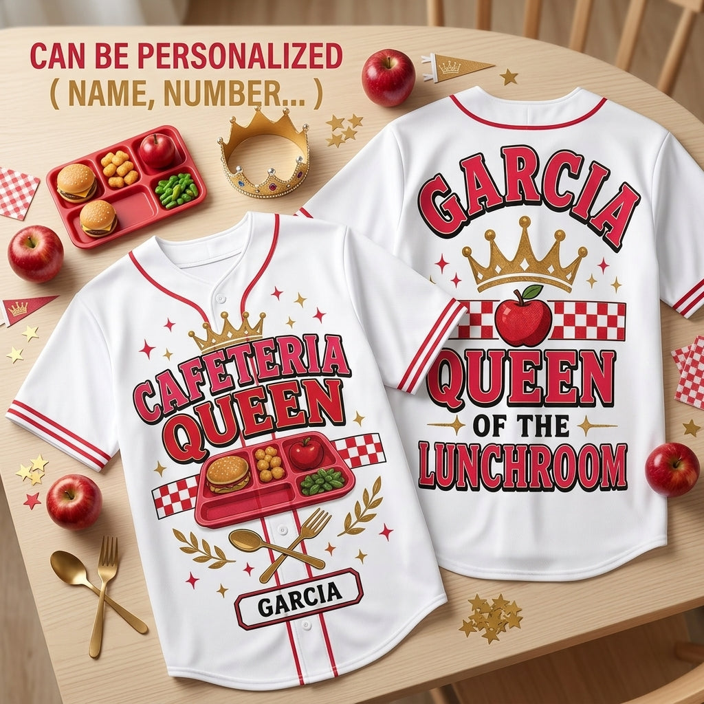 Personalized Cafeteria Queen Baseball Jersey - Custom Name Gift for School Lunchroom Staff