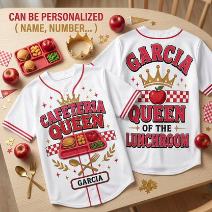 Personalized Cafeteria Queen Baseball Jersey - Custom Name Gift for School Lunchroom Staff