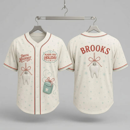 Personalized Dental Hygienist Christmas Baseball Jersey - Custom Name Plaque-Free Holiday Shirt