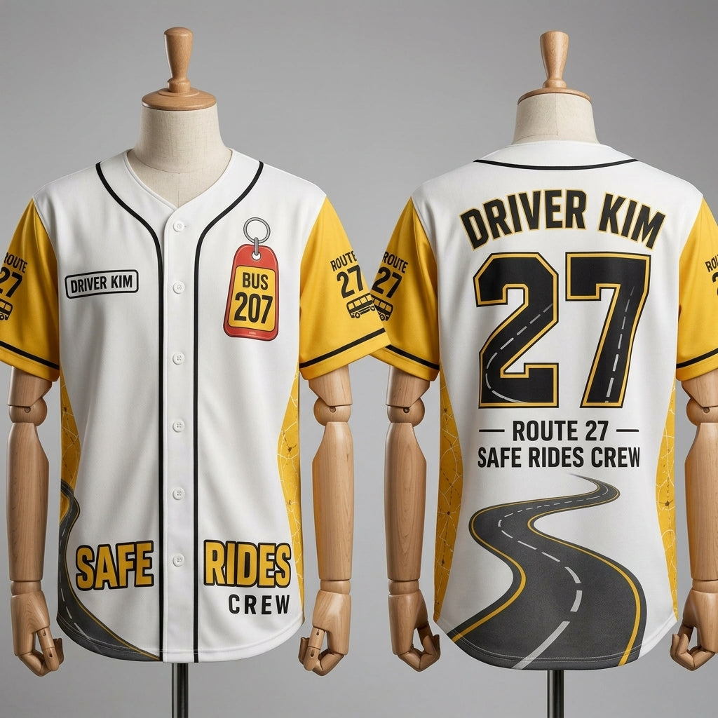 Personalized Bus Driver Baseball Jersey - Custom Name & Number Safe Rides Crew Uniform