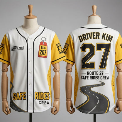 Personalized Bus Driver Baseball Jersey - Custom Name & Number Safe Rides Crew Uniform
