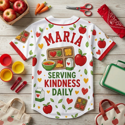 Personalized School Lunch Crew Baseball Jersey - Custom Name Serving Kindness Daily Gift for Lunch Ladies