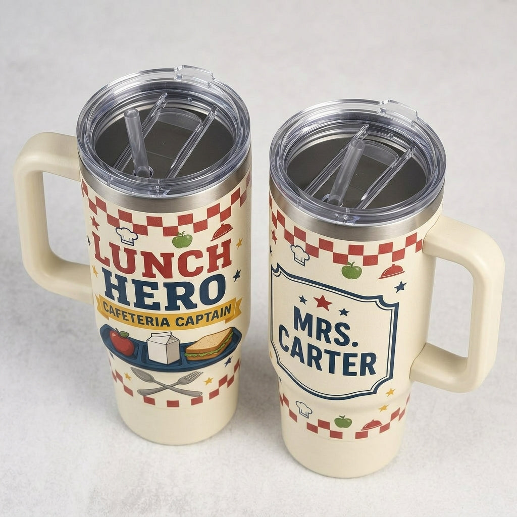 Personalized Lunch Hero 40oz Tumbler with Handle - Custom Name Cafeteria Captain Gift product view 5