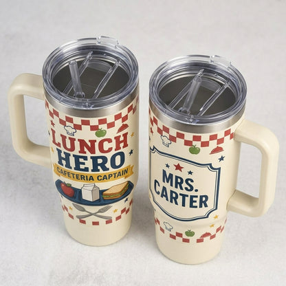 Personalized Lunch Hero 40oz Tumbler with Handle - Custom Name Cafeteria Captain Gift product view 5