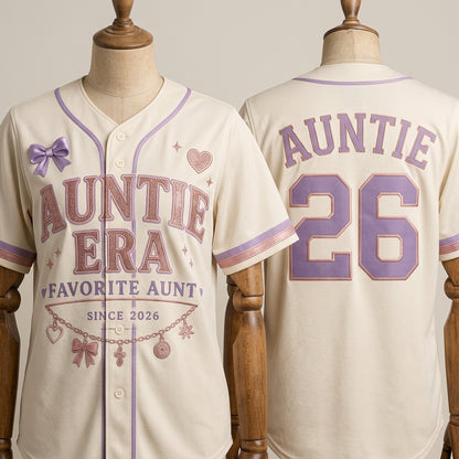 Personalized Auntie Era Baseball Jersey - Custom Favorite Aunt Since Year Shirt - Rose Gold and Lavender Gift