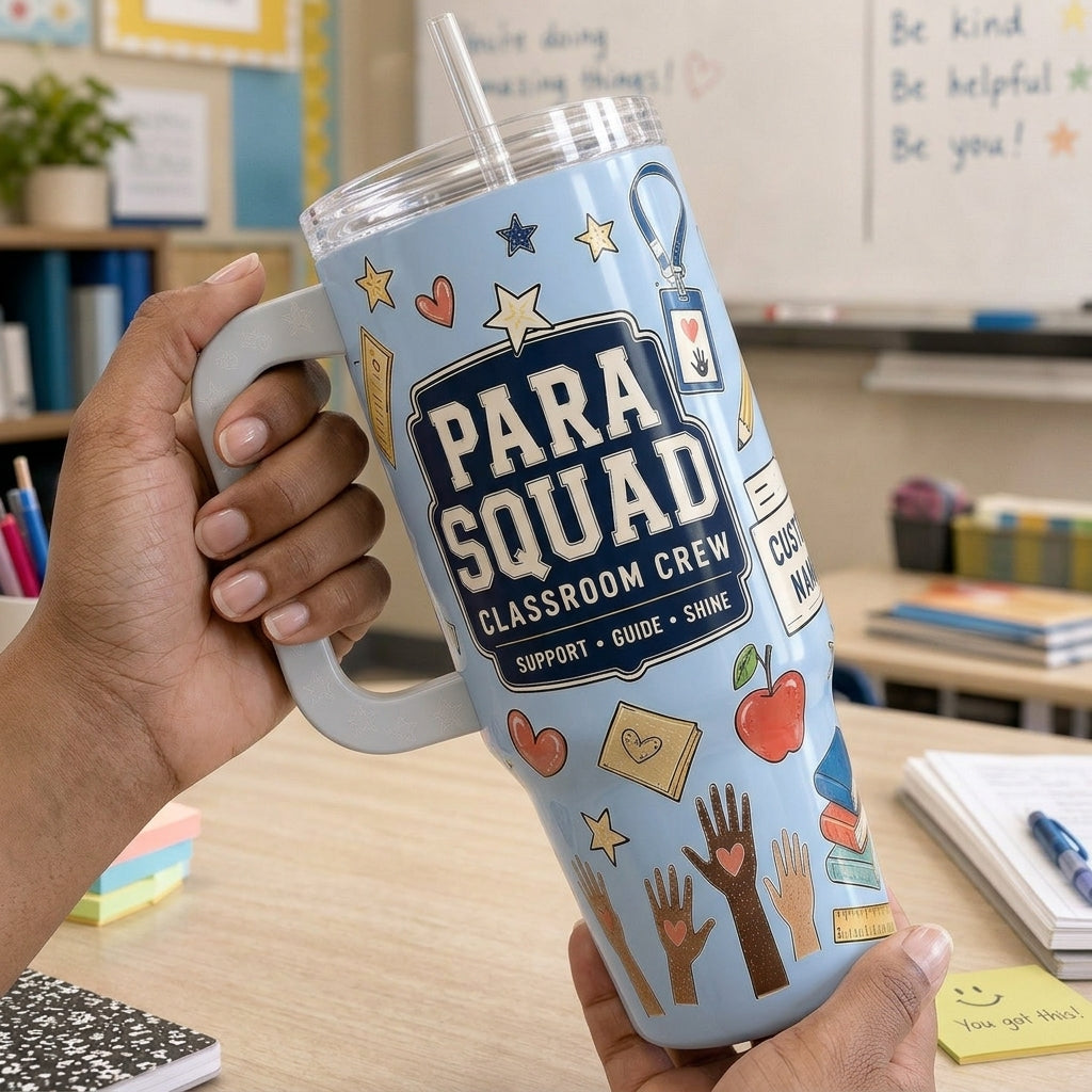 Personalized Para Squad 40oz Tumbler with Handle - Custom Name Paraprofessional Gift