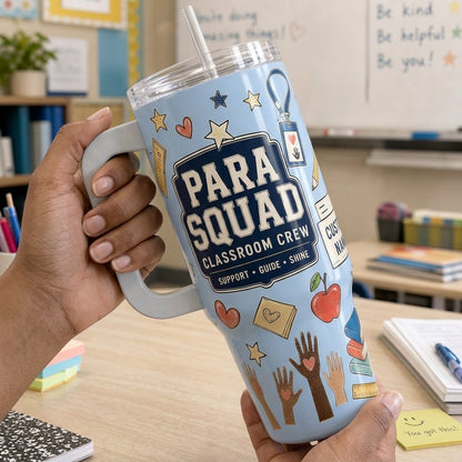 Personalized Para Squad 40oz Tumbler with Handle - Custom Name Paraprofessional Gift