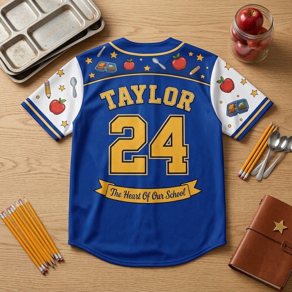 Personalized School Staff Crew Cafeteria Baseball Jersey - Custom Name and Number Lunch Lady Gift