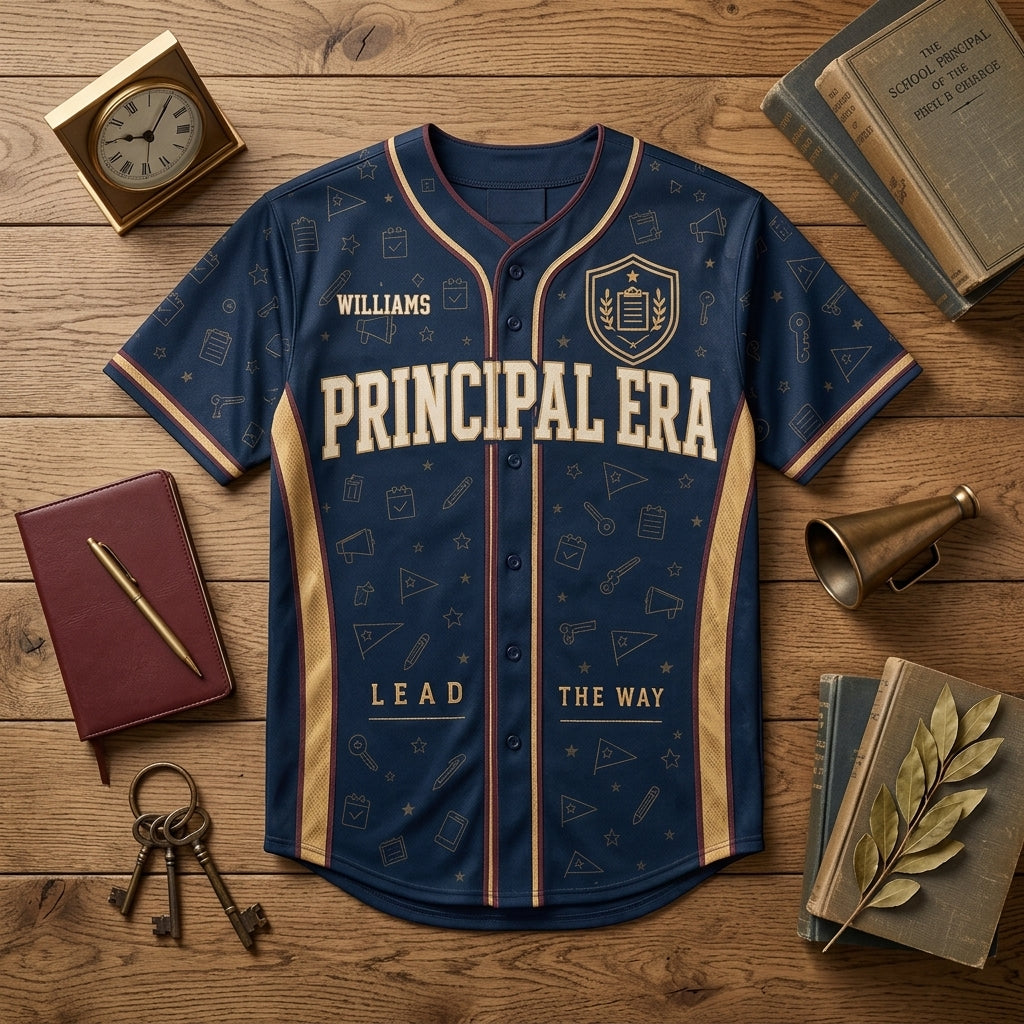Personalized Principal Era Baseball Jersey - Custom Name & Number School Leadership Navy Athletic Shirt