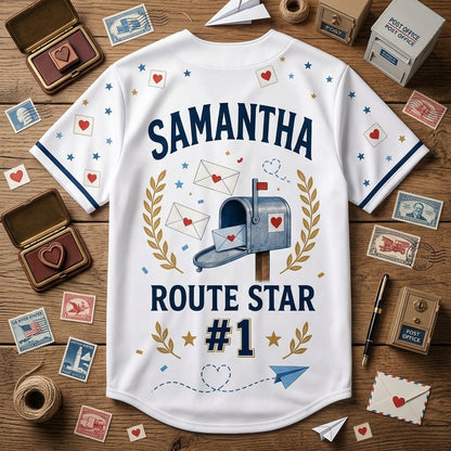 Personalized Best Mail Carrier Ever Baseball Jersey - Custom Name & Route Star #1 Postal Gift