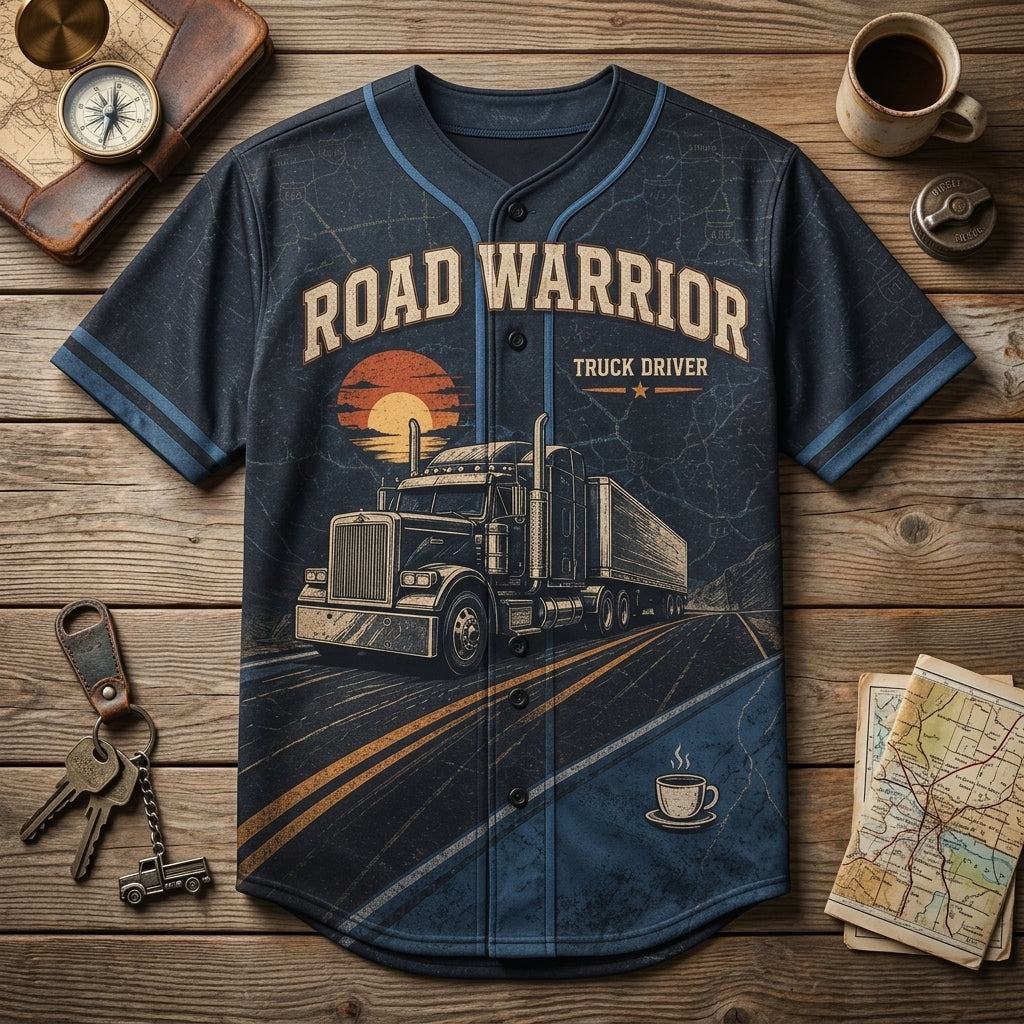 Personalized Road Warrior Truck Driver Baseball Jersey - Custom Fueled by Coffee and Diesel Gift for Truckers