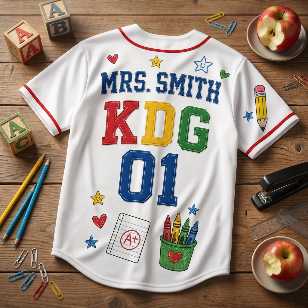 Personalized Kindergarten Teacher Baseball Jersey - Custom Name and Grade Back to School Shirt