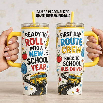 School Bus Driver 40oz Tumbler with Handle - Back to School Route Crew Appreciation Gift